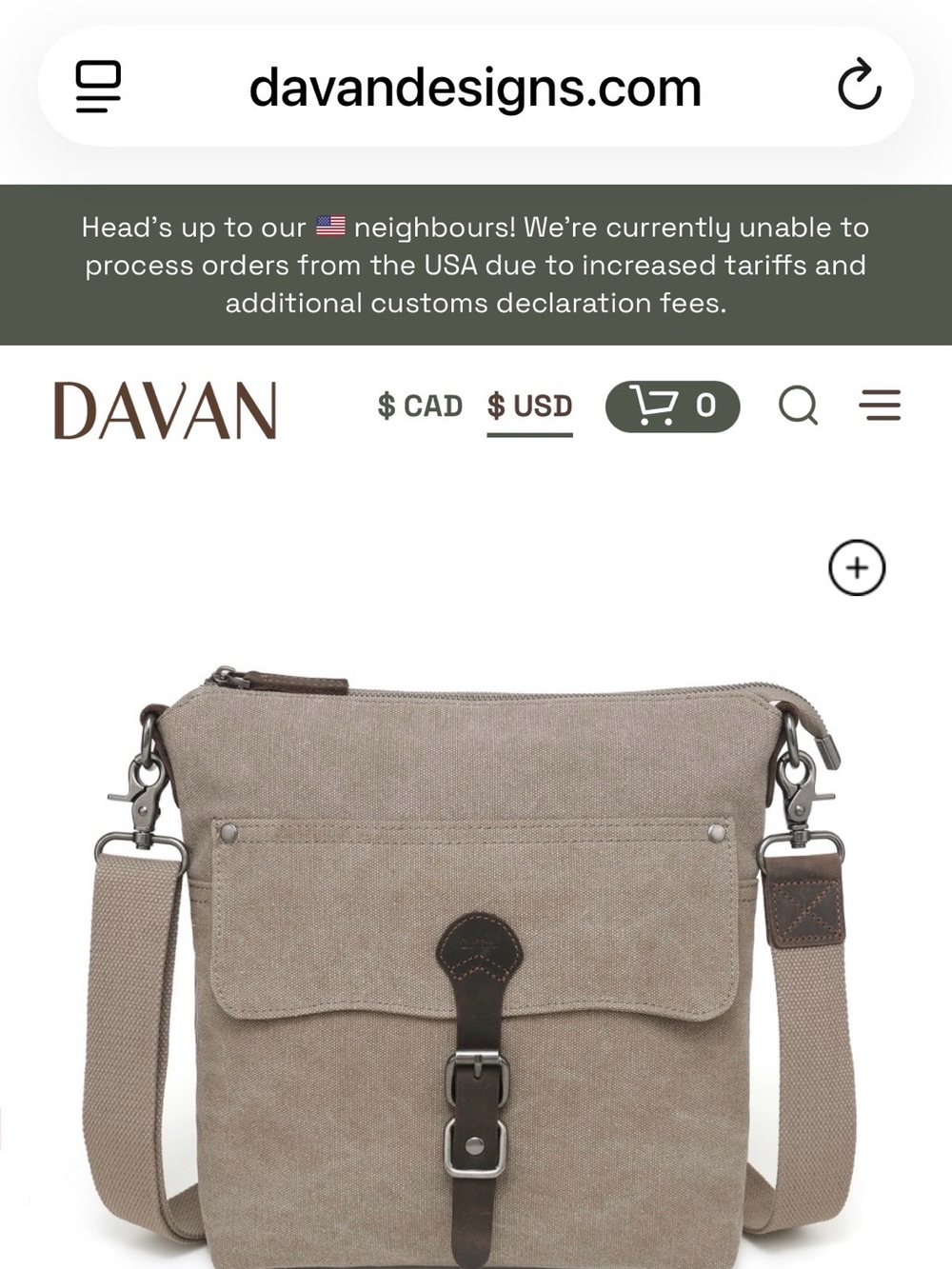 DaVan Khaki Canvas Messenger Bag with Adjustable Strap